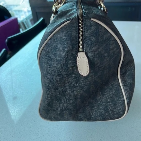 Michael Kors Women Grayson Boston Large Hand Bag Leather Canvas Brown/cr… - Picture 4 of 9